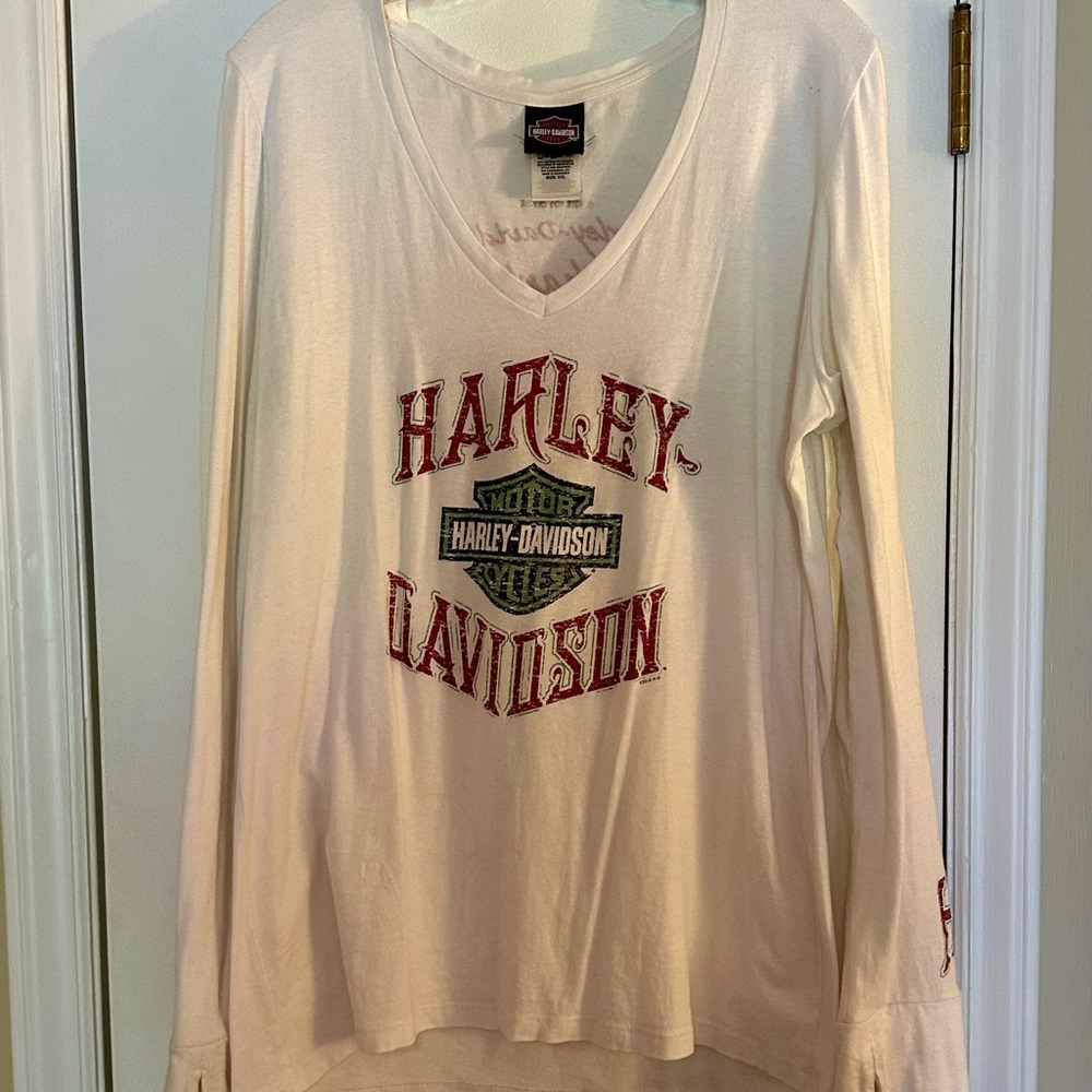 Harley-Davidson White V-Neck Long Sleeve Shirt
